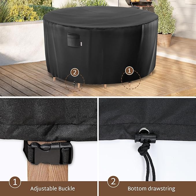 iBirdie Round Patio Furniture Cover 96 x 34 inch, 8 ft, Outdoor Waterproof and Weatherproof for Garden Table and Chairs, Heavy Duty 600D, fit 96, 95 Diameter