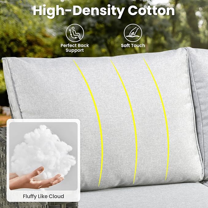 ovios 5 Pieces Patio Furniture Set, Outdoor Wicker Rattan Sofa Couch with Ottomans Comfy Cushions, Modern Conversation Set for Deck Backyard Porch, Grey