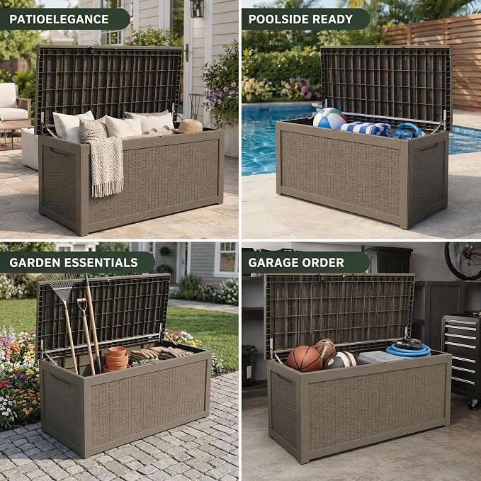 318 Gallon Large Resin Deck Box – Waterproof Outdoor Storage Chest for Patio Cushions, Garden Tools & Pool Supplies, UV-Resistant All-Weather Construction, Lockable Lid & Hydraulic Rods, Easy Assembly