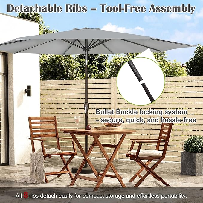 Blissun 10FT Outdoor Patio Umbrella, Outdoor Table Umbrella, Yard Umbrella, Market Umbrella with 8 Sturdy Ribs, Push Button Tilt and Crank