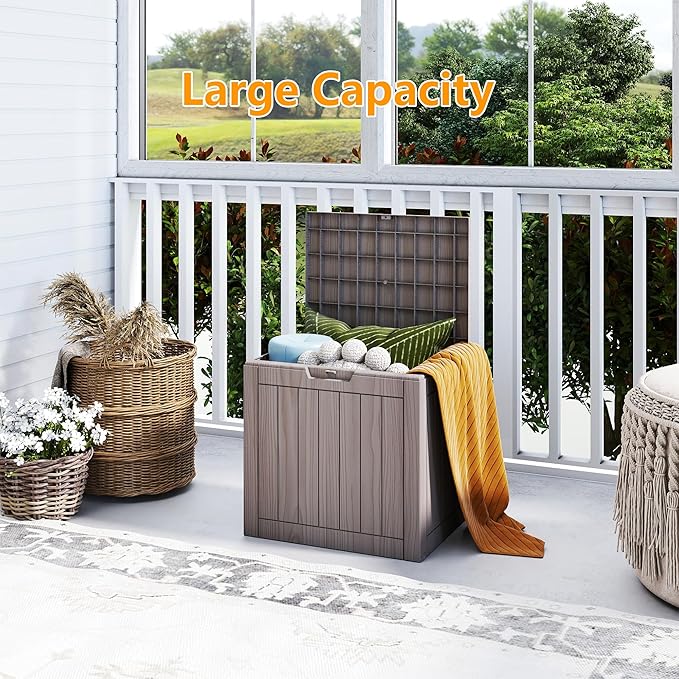 35 Gallon outdoor cushion storage deck boxes outdoor waterproof, package delivery boxes for outside, Outdoor Storage Lockable for Patio Furniture, Garden Tools and Pool Supplies, Light Brown