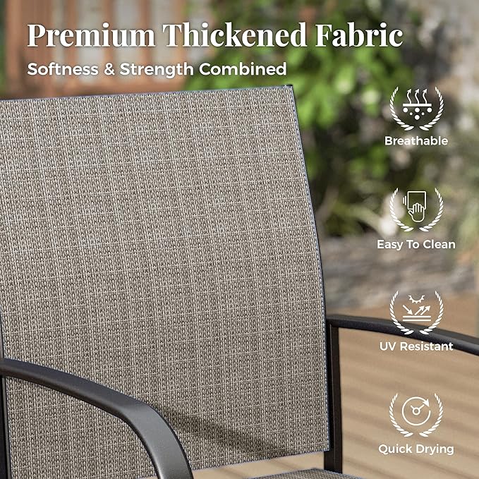 MIXPATIO 7-Piece Outdoor Dining Set 6 Brown Textilene Chairs and Steel Tabletop with Wood Grain Rectangle Table for Deck Garden Backyard Lawn Poolside