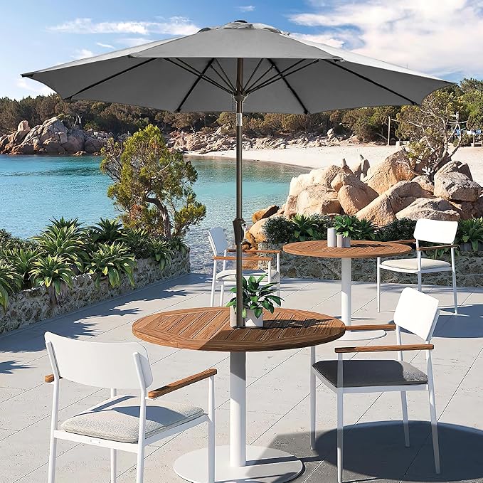 LOUNZY 9FT Large Outdoor Patio Umbrella Table Umbrella-UV Resistant,Easy Push Button Tilt and Crank,8 Sturdy Fiberglass Ribs Pool Umbrella for Patio,Backyard,Deck,Yard,Market