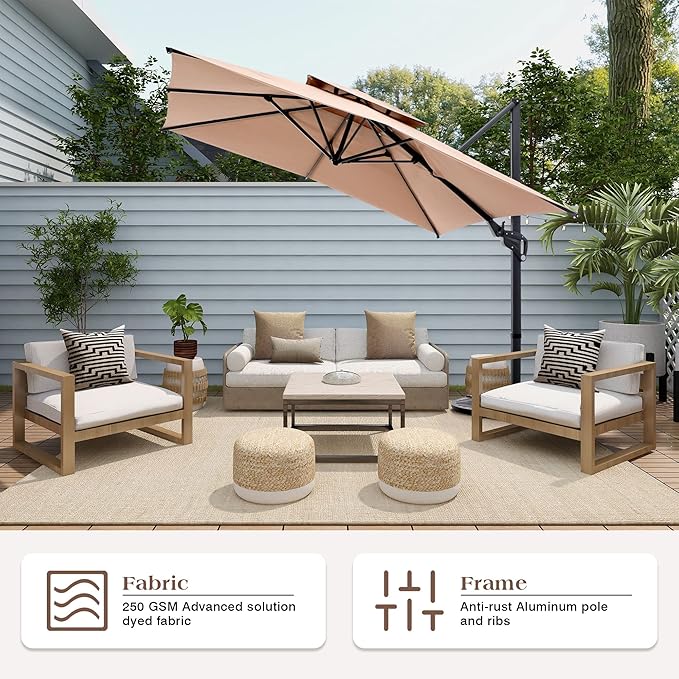 Sophia & William 10ft Cantilever Patio Umbrella with Base - 360° Rotation & Infinite Tilt, Outdoor Market Umbrella with Solution-Dyed Fade-Resistant Fabric & Aluminum Frame