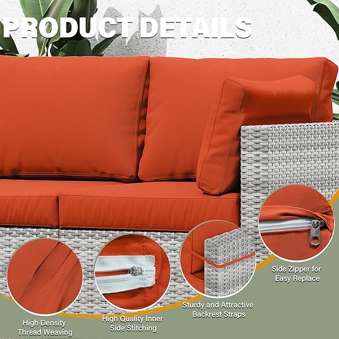 8 pcs Outdoor Cushion Slipcovers Outdoor Patio Cushions Covers Replacement Waterproof with Zipper w/3 Seat Cushion Covers and 5 Backrest Pillow Covers, Covers Only