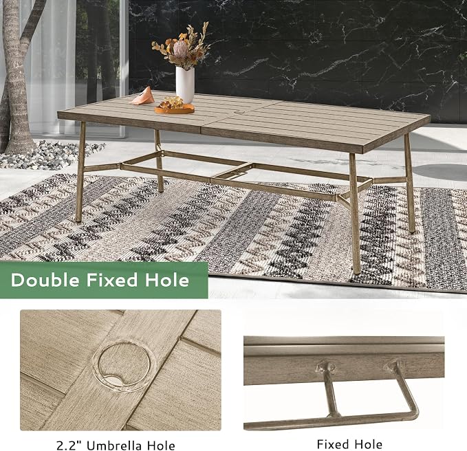 9-Piece Outdoor Dining Set for 8, Aluminum Dining Set with Cushions, 6 Dining Chairs and 2 Swivel Chairs with Rope Backrest,Large Rectangular Table with Umbrella Hole for Lawn Porch Yard,Brown