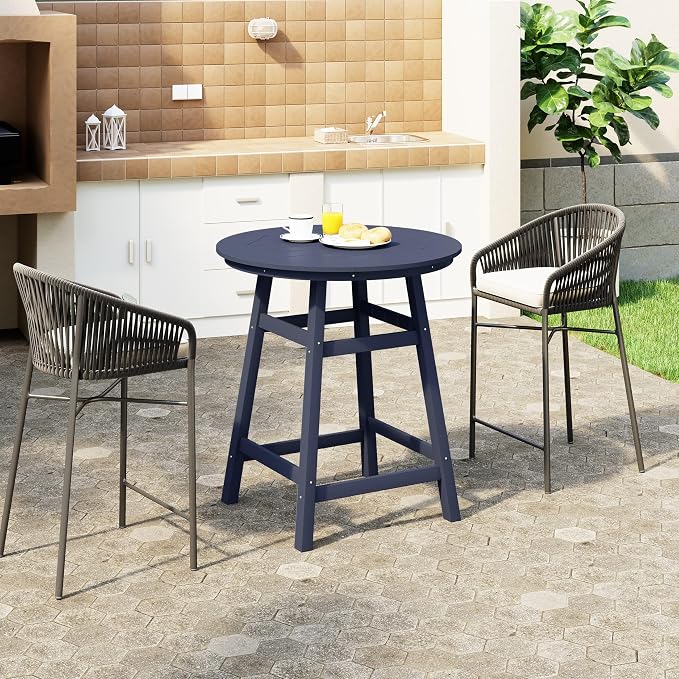 WestinTrends Outdoor 35" HDPE Round Patio Counter Height Bar Table, Navy Blue