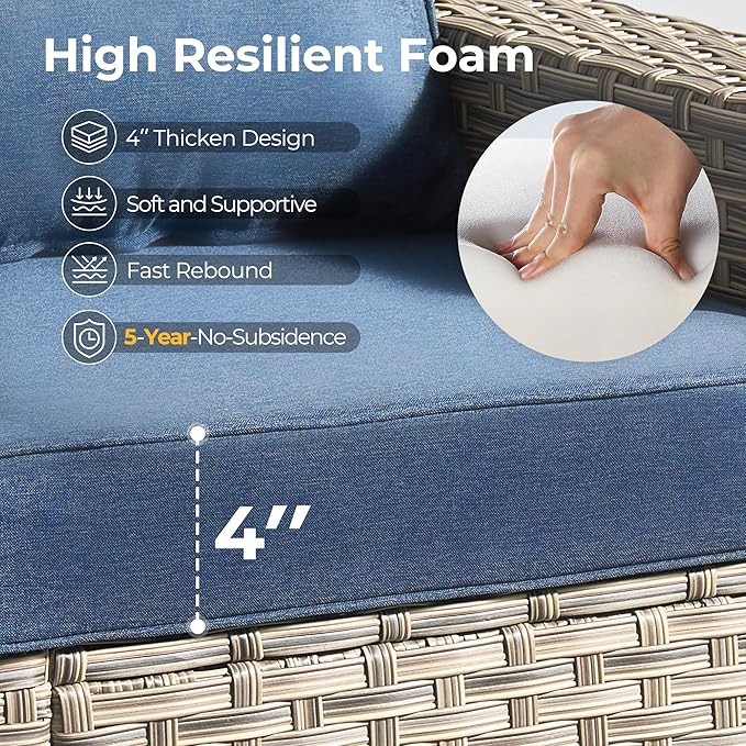 HOOOWOOO Sectional Patio Furniture Set With Swivel Chairs,9 Pieces Wicker Outdoor Furniture L Shaped Couch,Outside Conversation Set With Extra Deep Seat Sofa Wide Arm Solar Light Table,Dark Denim Blue