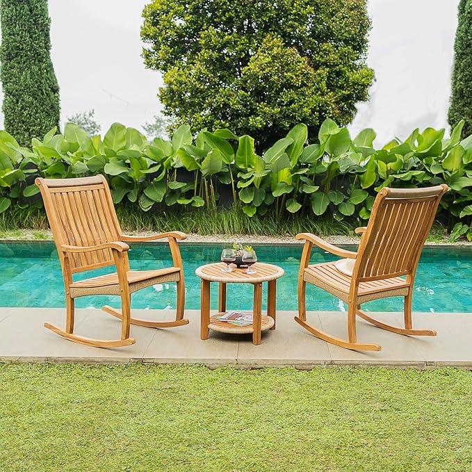 Cambridge Casual Marrakesh Teak Wood 3-Piece Rocking Conversation Set with Honey Twist Wicker
