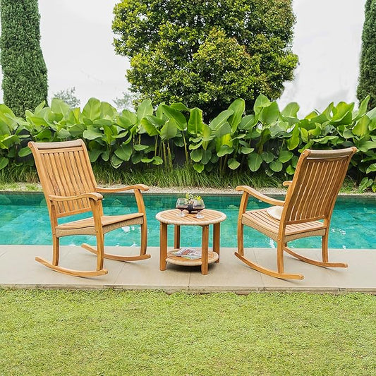 Cambridge Casual Marrakesh Teak Wood 3-Piece Rocking Conversation Set with Honey Twist Wicker