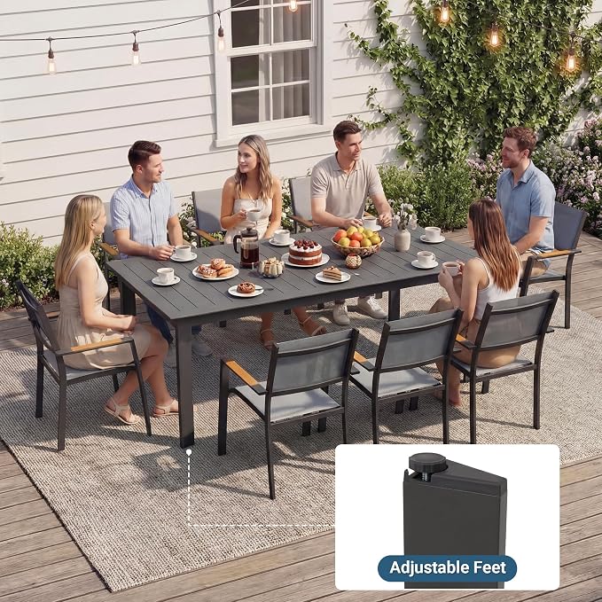 RoyalCraft Aluminum Outdoor Patio Table and Chairs Set with 121" L -81" L Expandable Dining Table, 13-Pieces Patio Furniture Set for 12, Outdoor Dining Set with Stackable Quick Drying Chairs, Grey