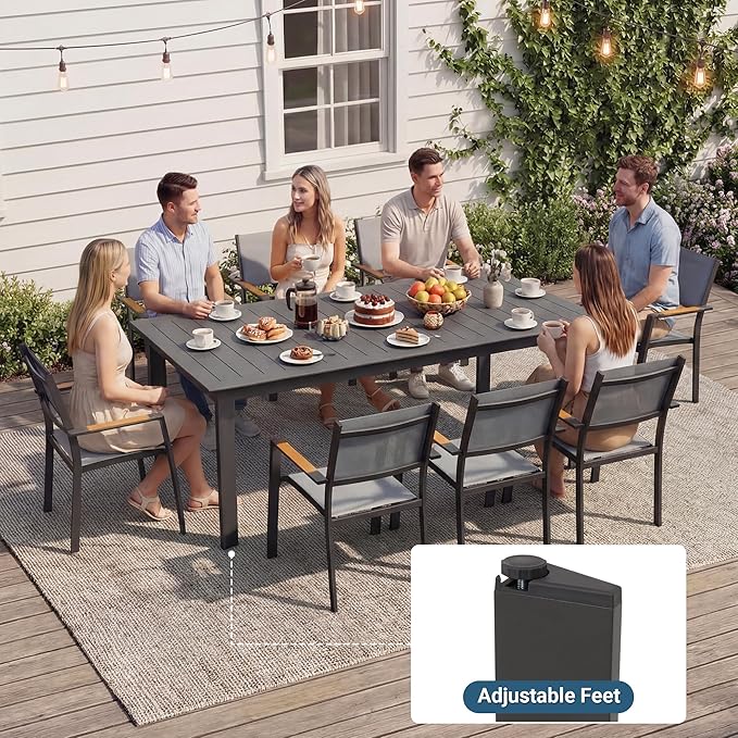 FansaFurn Patio Furniture Set with 121" Extendable Dining Table, Patio Table Set for 4–8 People, All-Weather Aluminum Outdoor Furniture, Outdoor Dining Set for Backyard, Porch, and Garde, Grey