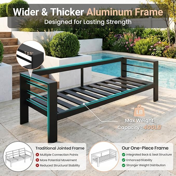 Solaste Aluminum Loveseat Patio Furniture, Weather-Resistant, Blue