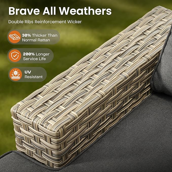 ovios 9 Piece Patio Sectional Furniture with Swivel Rocking Chairs, Rattan Wicker Coversation Couch Set, Outdoor Sofa Set for Outside Porch Balcony Backyard Pool, Black