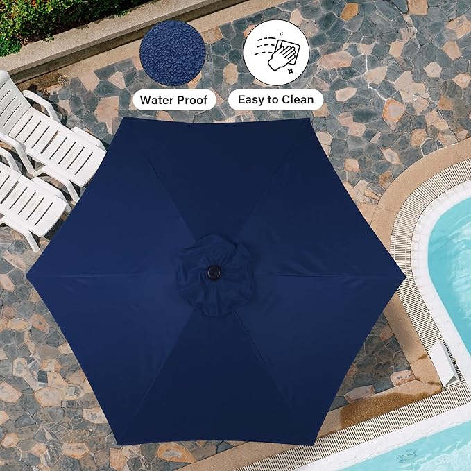 Simple Deluxe 7.5ft Patio Umbrella Outdoor Table Market Yard Umbrella with Push Button Tilt/Crank, 6 Sturdy Ribs for Garden, Deck, Backyard, Pool, Dark Blue