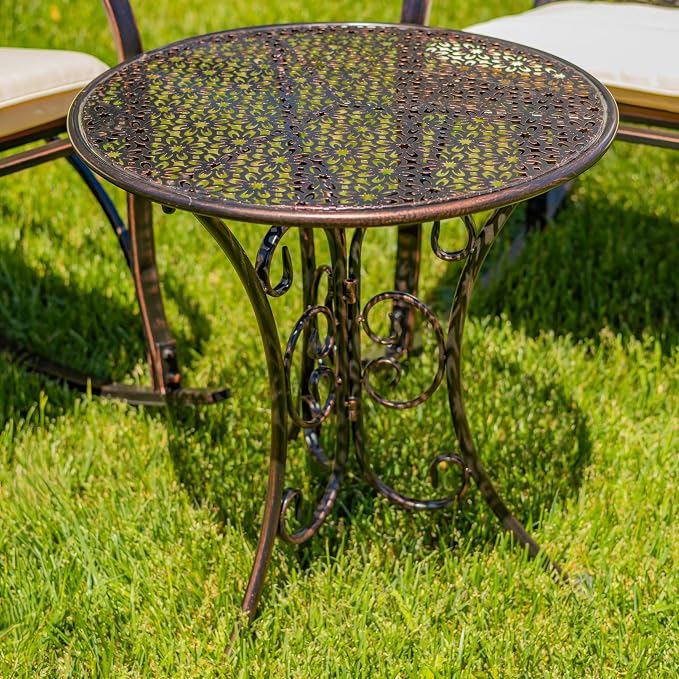 Zaer Ltd. Tsugo Outdoor Metal Round Side Table, Bronze Distressed Finish (Side Table)