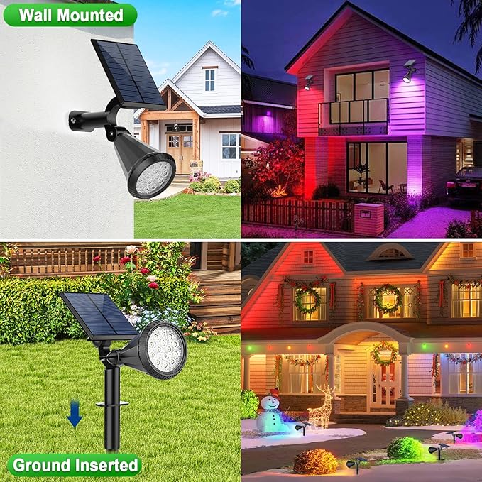 Tadyreal Color Changing Solar Spot Lights Outdoor Waterproof 180° Adjustable Colored RGB Solar Powered Landscape Lights for Yard 7 Lighting Modes Solar Spotlights for Pathway Garden Outside (6 Pack)