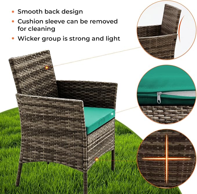 4 Pieces Outdoor Patio Furniture Set, Wicker Patio Conversation Set with Tea Table, All-Weather Outside Rattan Sectional Sofa for Backyard, Poolside, Garden, Balcony, Brown/Green