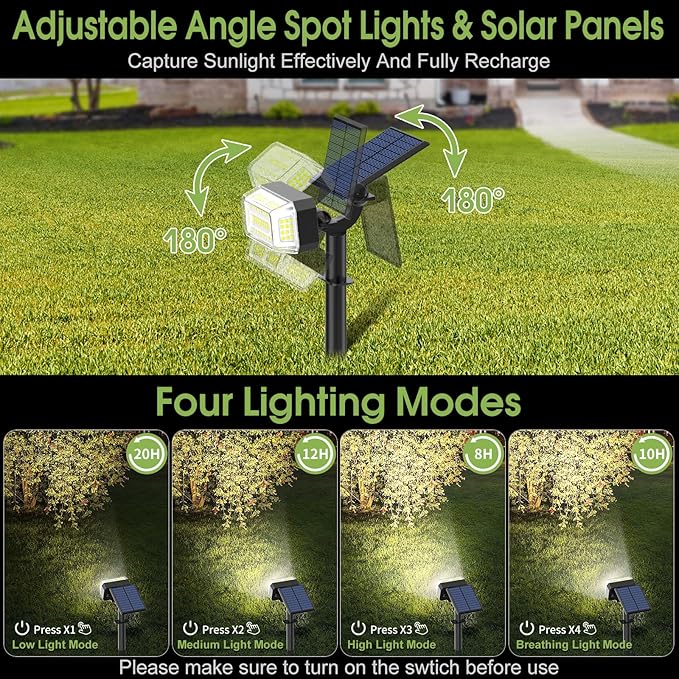 WENATY 102 LED Solar Spot Lights Outdoor Waterproof IP65, Adjustable Landscape Spotlights, [8 Pack/4 Modes] Auto On/Off Solar Powered Flood Lights for Outside Yard Garden Wall Pathway (Cool White)