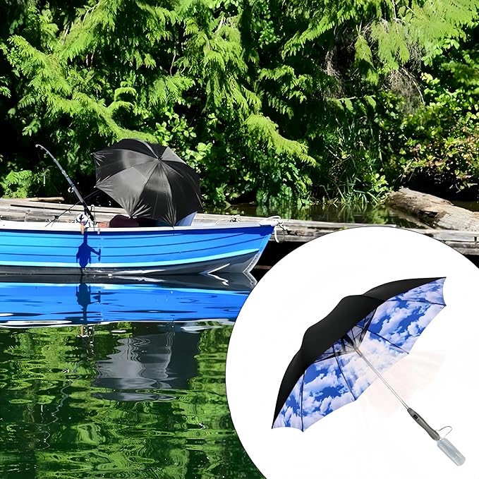 Umbrella with Fan & Mist Spray - Rechargeable UV Protective Cooling Umbrella for Patio, Beach, Travel | Portable Misting System & Detachable Water Bottle Included