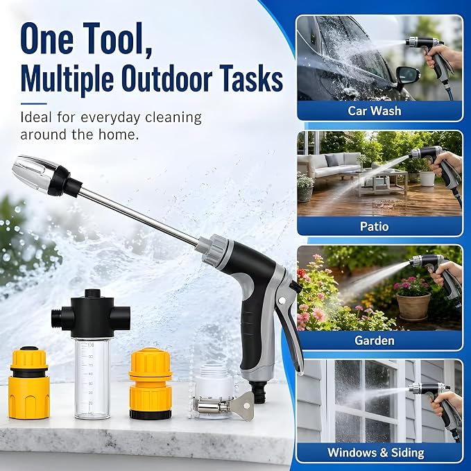 High-Pressure Pressure Washer with 360° Rotation and Three Spray Modes for a Powerful Water Jet,Ideal for Car Washing, Garden Watering, and Patio Cleaning,Compatible with All Types of Garden Hoses