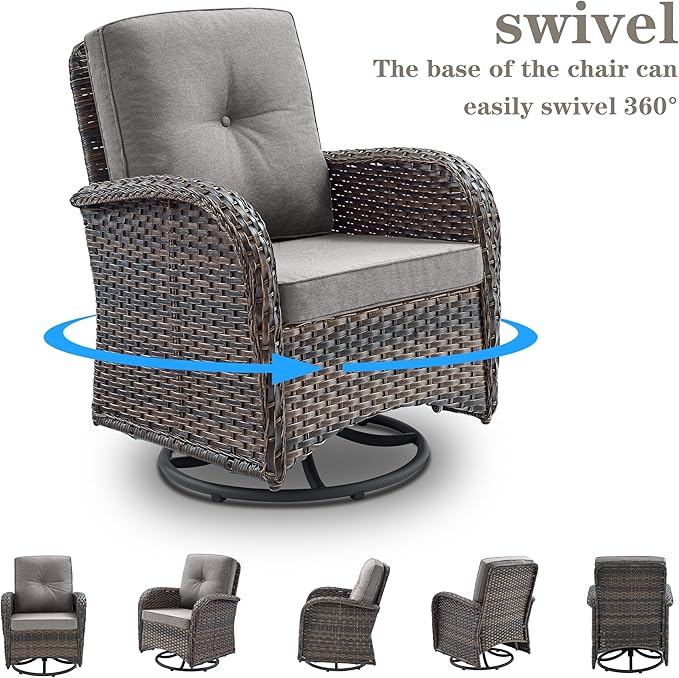 Belord 6 Piece Patio Conversation Sets - Wicker Patio Furniture Sets with Outdoor Swivel Rocker Chairs, Glider Loveseat Perfect for Patio Deck Backyard, Brown Wicker Grey Cushion