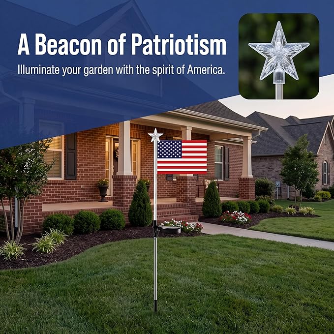 CALLARON Solar Decorative Lights LED Outdoor Solar Lights America Flag Decorative Flags Patriotic Garden Flag Solar Landscaping Spotlights Solar Garden Lights Outdoor LED Flagpole Lights
