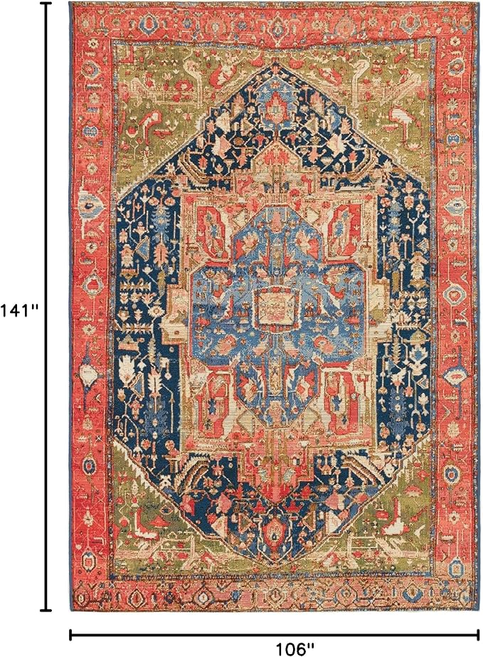 Liora Manne Marina Indoor/Outdoor Power Loomed Synthetic Blend Low Profile Area Rug - Traditional Border Casual Medallion Colorful (Heriz Red) (8'10" x 11'9")