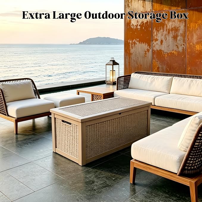 317 Gallon Large Resin Outdoor Storage Box, Waterproof Deck Box, Lockable Deck Container with Reinforced Support, Outdoor Chest for Patio Accessories, Outdoor Cushions, Garden Tools, Taupe Gray