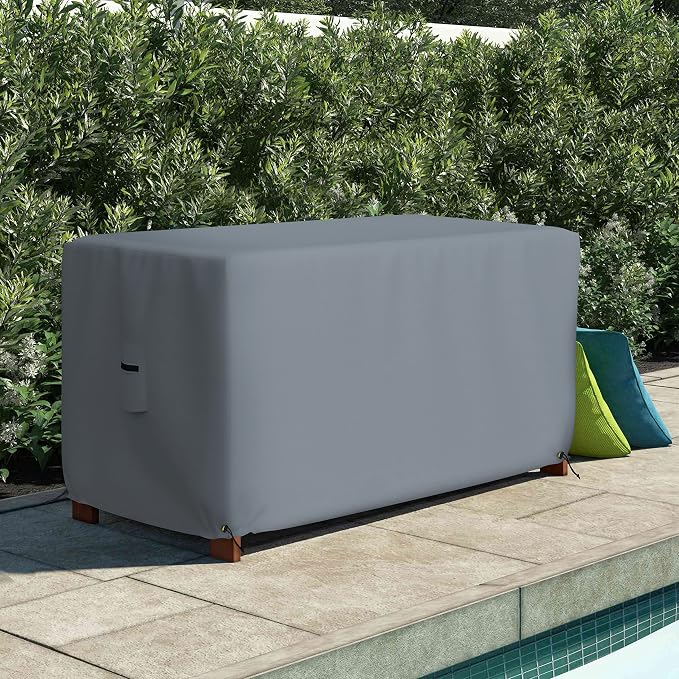 Covers & All Patio Deck Box Cover - Heavy Duty 18 Oz Waterproof Outdoor Yard Cushion Storage Box Protection 100% Weather Resistant with Air Pockets and Drawstring. (63” W X 30”D x 28”H, Grey)