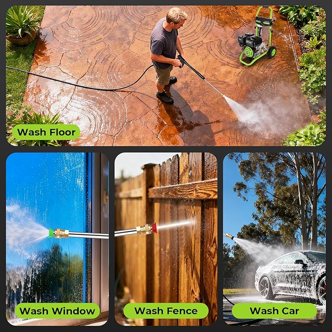 Professional 4200PSI 4GPM 212CC Gas Pressure Washer, 7.0HP Heavy-Duty 3600RPM Commercial Gas Power Washer with 1000ML Foam Bottle 9" Wheels 5 Nozzles 25FT Hose (EPA/CARB/ETL Compliant), Green