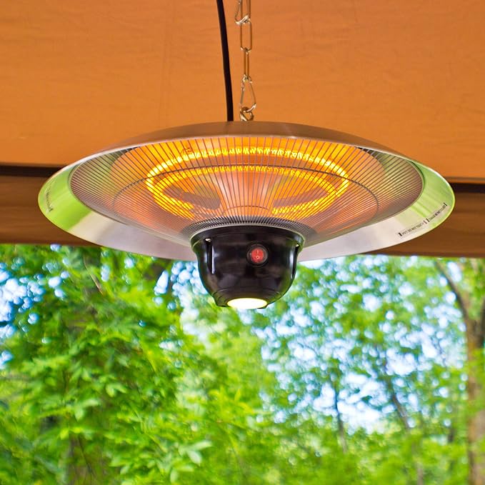 EnerG+ Infrared Electric Outdoor Heater - Hanging with LED & Remote, Silver, Model: HEA-21522 Silver