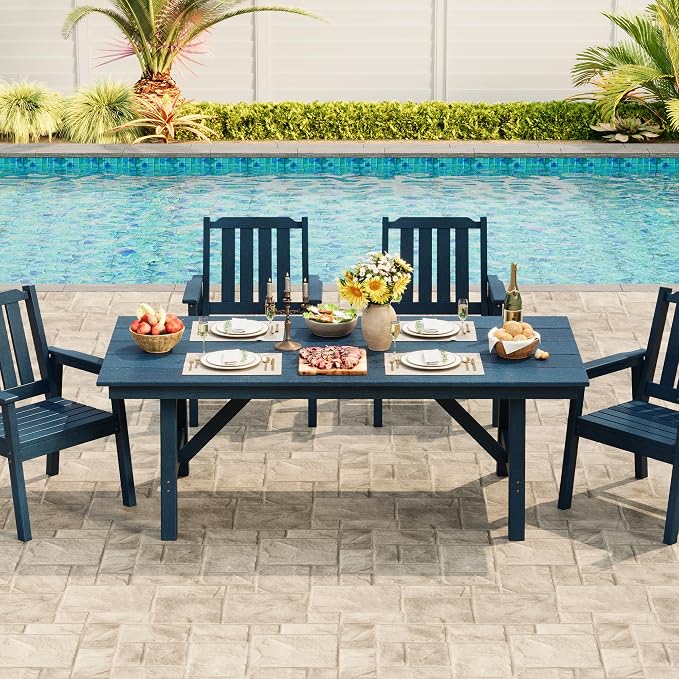 IDEALHOUSE Set of 4 Outdoor Dining Chairs, Durable HDPE Garden Patio Chairs with Sturdy Frame, All-Weather and Waterproof for Deck, Porch, Poolside and Backyard, Navy