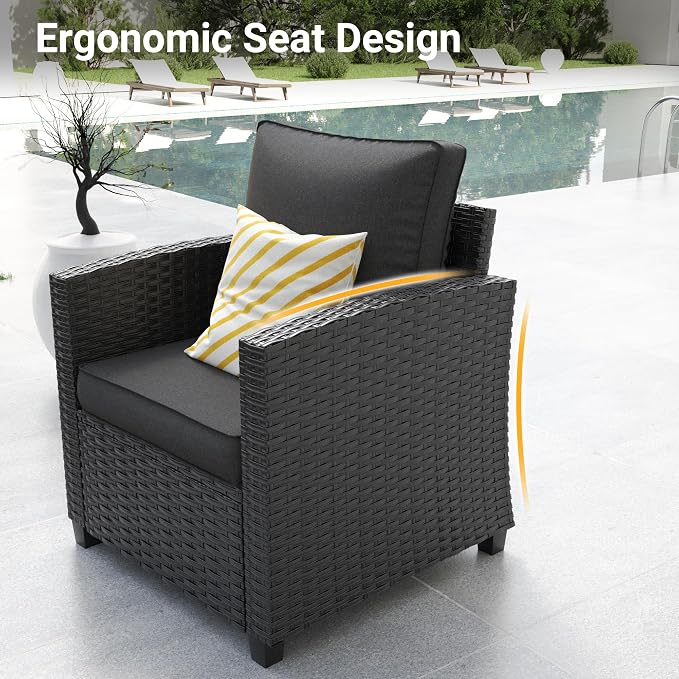 Outdoor Furniture Set, 5 Pcs Wicker Patio Couch with Chairs, Ottomans and Thick Cushions, All Weather Wicker Rattan Patio Conversation Set.Black