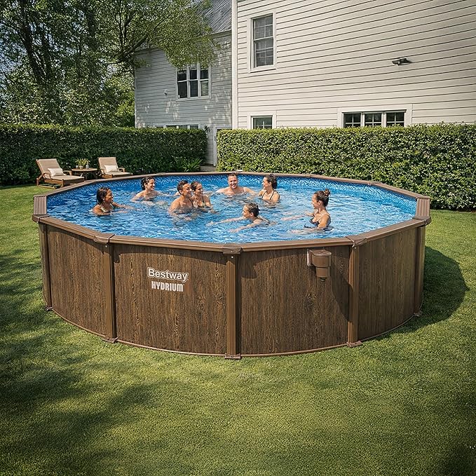 Bestway Hydrium 18' x 52" Above Ground Pool, Round Steel Side Wall Frame Outdoor Swimming Pool Set with Sand Filter Pump, Ladder & Accessories