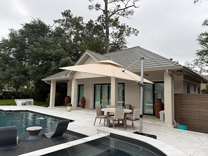PURPLE LEAF 10ft Cantilever Outdoor Patio Umbrella Large Heavy Duty 360° Rotation Double Top Offset Rectangular Umbrellas for Backyard Deck Pool, Spectrum Sand
