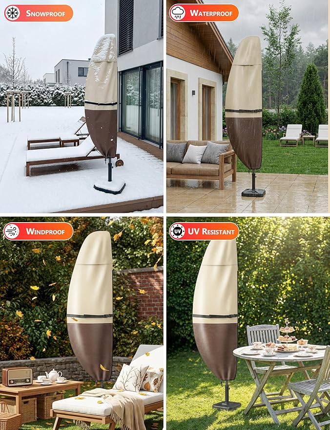 Vailge Patio Umbrella Cover for Offset Umbrella 7-11.5 Feet, 600D Oxford Outdoor Umbrella Cover Waterproof Windproof, Patio & Outdoor Umbrella Cover with Support Pole, Storage Bag