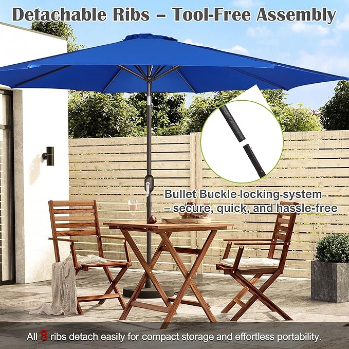 Blissun 10FT Outdoor Patio Umbrella, Outdoor Table Umbrella, Yard Umbrella, Market Umbrella with 8 Sturdy Ribs, Push Button Tilt and Crank