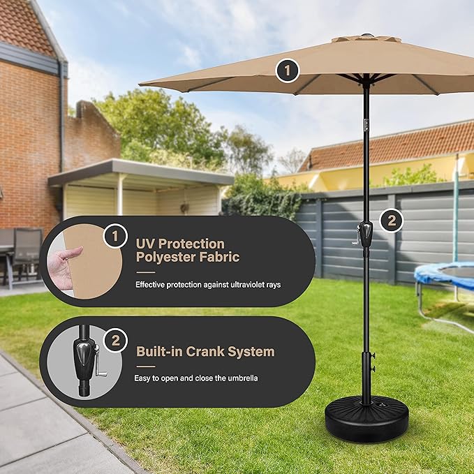 Simple Deluxe 2 Pack 9FT Outdoor Patio Umbrella Table Market Umbrella with Push Button Tilt and Crank, 8 Sturdy Ribs, UV Protection Waterproof for Garden, Lawn, Deck, Backyard, Pool,Tan