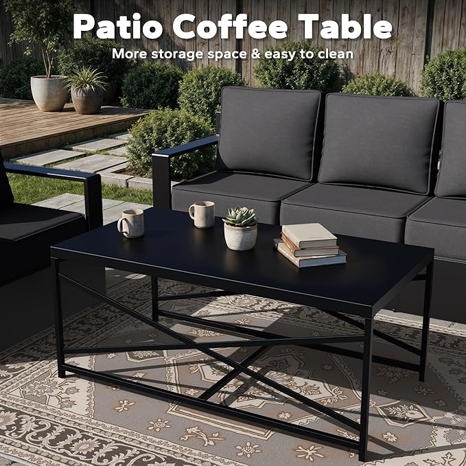 Outdoor Aluminum Furniture Set, 4-Piece Patio Conversation Set, 2 Chairs, 1 Sofa and 1 Table, All-Weather Metal Frame, 6" Thick Removable Cushions, Deep Setting for Garden, Poolside and Porch
