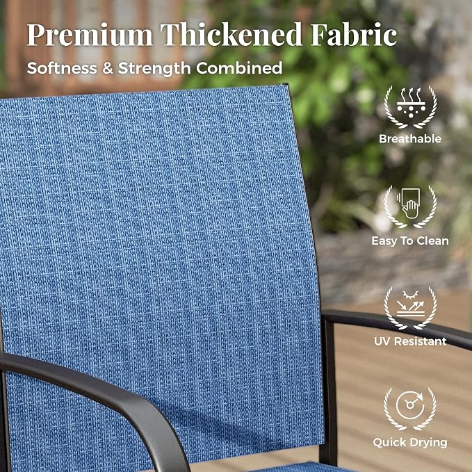 MIXPATIO 7 Pieces Patio Table and Chairs Set, Patio Dining Set for 6, 6 Textilene Chairs and 1 Metal Rectangle Dining Table with Umbrella Hole, for Deck Backyard Lawn Poolside, Blue