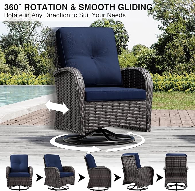 Joyside Wicker Patio Furniture Set, 5 Piece Outdoor Furniture Set with Thickened Cushions, High Back, Deep Seating, Wide Armrest, Outdoor Swivel Rocker Chairs for Porch, Deck