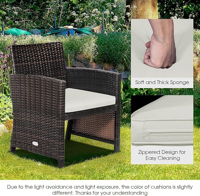Tangkula 3 Pieces Outdoor Wicker Conversation Set with Waterproof Cover, 2 Patio PE Rattan Cushioned Chairs with Side Storage Table, Suitable for Front Porch, Balcony, Garden, Poolside (White)