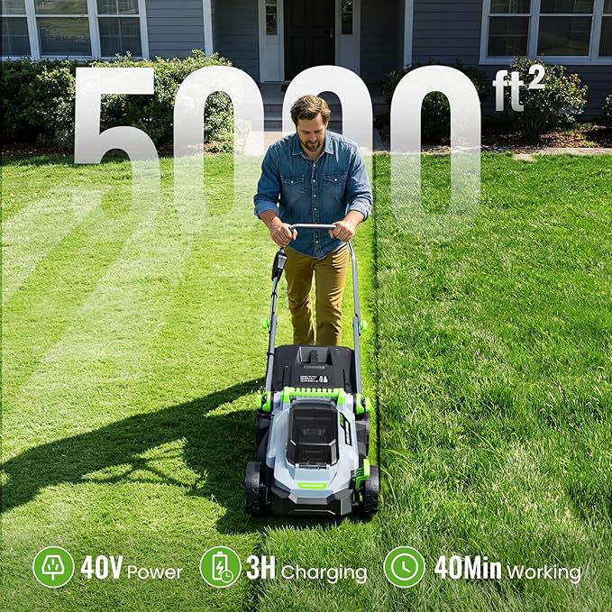 40V Cordless Lawn Mower, 13" Walk Behind Electric 4.0 Ah Battery Powered Lawnmower, Mulching&Bagging Mode, Brushless Motor, 5 Adjustable Cutting Heights, for Garden/Patio/Yard/Lawn