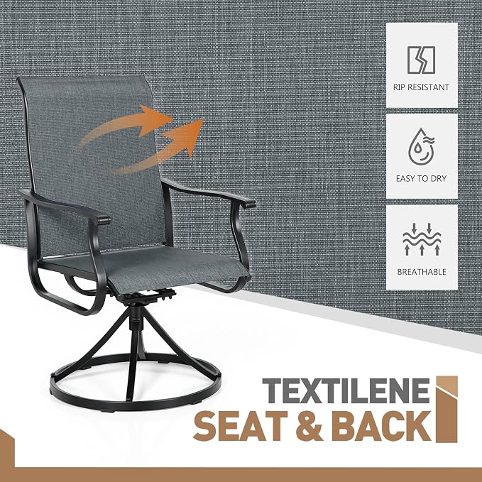 SUNCROWN Patio Swivel Rocker Dining Chairs Set of 2, All Weather High Back Textilene Outdoor Chairs with Sturdy Metal Frame, Swivel Rocking Patio Chairs for Backyard Lawn Garden Porch Deck, Dark Grey
