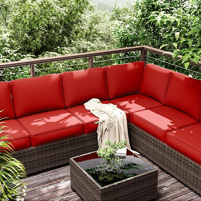 Outdoor Furniture Replacement Cushions, 5" Foam Foam High-Density, Fits 6-seat Sectional Rattan Conversation Set, 14 Piece Patio Water-Resistant Replacement Sofa Cushions, Liner&Cover