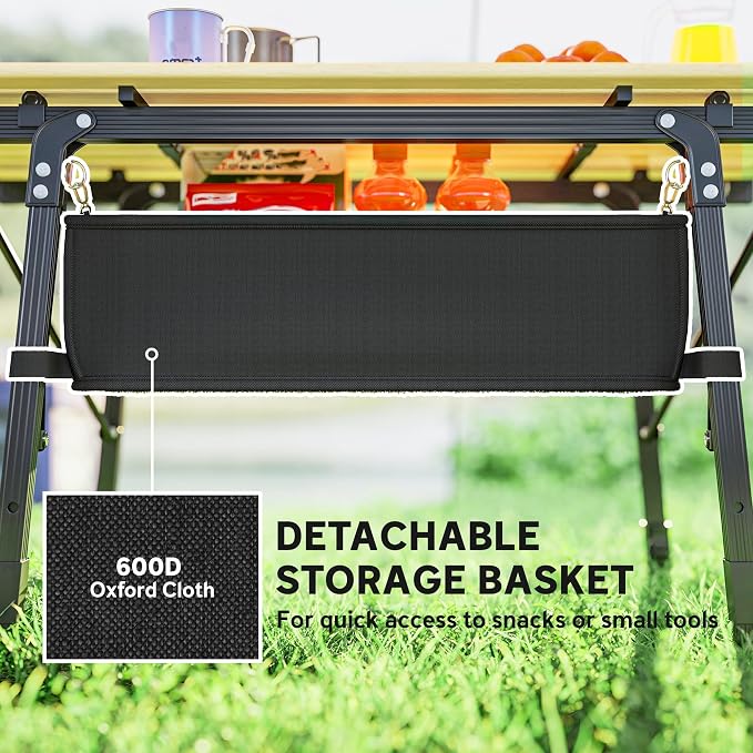 Outsunny 3ft Portable Camping Table with Storage Bag, Adjustable Height Aluminum Small Folding Table, Lightweight Picnic Table with Carry Bag for Outdoor Picnic BBQ Backyards Beach, Brown