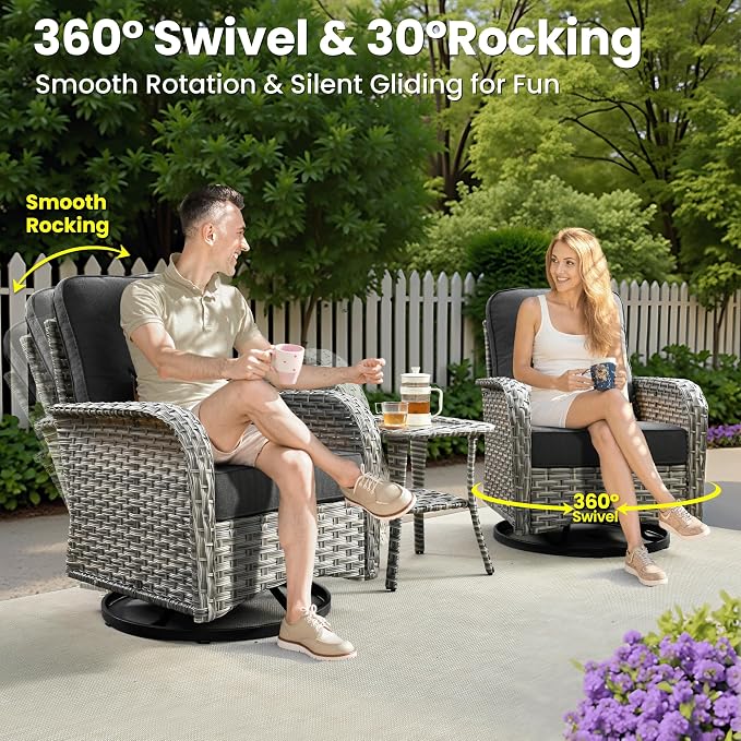 ovios 8-Piece Patio Furniture Set with L-Shape Sofa Chaise, Outdoor Sectional Couch Swivel Gliders, Modern Modular Wicker Rattan Conversation Set, Black