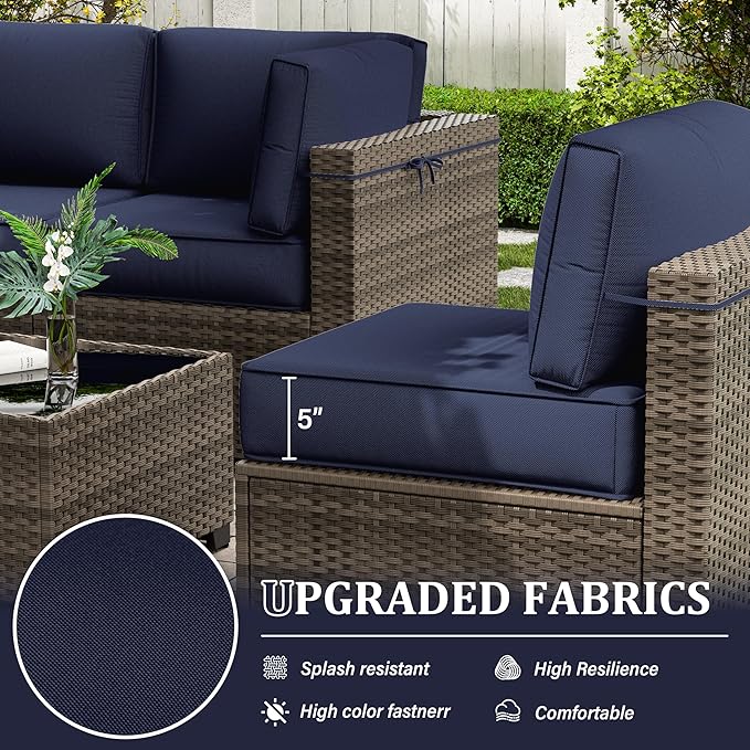 Outdoor Furniture Replacement Cushions, 5" Foam Foam High-Density, Fits 6-seat Sectional Rattan Conversation Set, 14 Piece Patio Water-Resistant Replacement Sofa Cushions, Liner&Cover