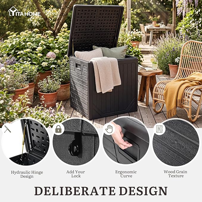 YITAHOME 150 Gallon Large Outdoor Deck Box, Lockable Resin Double-Wall Storage Box and Waterproof Patio Furniture Bin for Garden Tools & Pool Accessories, Black
